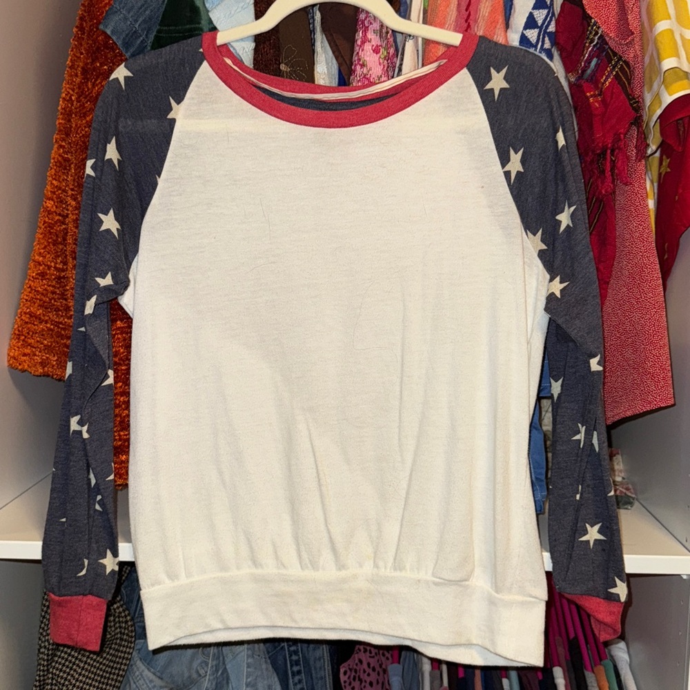 White and Blue Star Long Sleeve Shirt